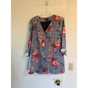 SOHO Apparel Ltd Womens Blazer Jacket Size M Plaid Floral Open Front Long Sleeve